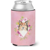 "Caroline's Treasures CK4213CC Sheltie Pink Flowers Can or Bottle Hugger cold-beverage-koozies, 12 oz, Multicolor"