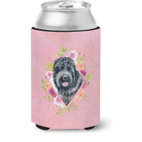 "Caroline's Treasures CK4176CC Russian Black Terrier Pink Flowers Can or Bottle Hugger cold-beverage-koozies, 12 oz, Multicolor"