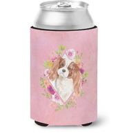 "Caroline's Treasures Blenheim Cavalier Spaniel Pink Flowers Can or Bottle Hugger cold-beverage-koozies, 12 oz, Multicolor"