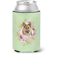 "Caroline's Treasures CK4306CC German Shepherd #1 Green Flowers Can or Bottle Hugger cold-beverage-koozies, 12 oz, Multicolor"