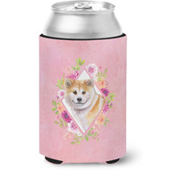"Caroline's Treasures CK4183CC Shiba Inu Pink Flowers Can or Bottle Hugger cold-beverage-koozies, 12 oz, Multicolor"
