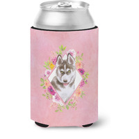 "Caroline's Treasures CK4152CC Siberian Husky #2 Pink Flowers Can or Bottle Hugger cold-beverage-koozies, 12 oz, Multicolor"