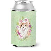 "Caroline's Treasures CK4403CC Corgi Green Flowers Can or Bottle Hugger cold-beverage-koozies, 12 oz, Multicolor"