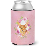 "Caroline's Treasures CK4190CC Toy Terrier Pink Flowers Can or Bottle Hugger cold-beverage-koozies, 12 oz, Multicolor"