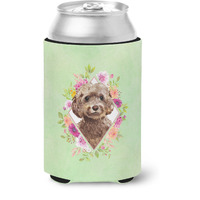 "Caroline's Treasures CK4413CC Chocolate Cockapoo Green Flowers Can or Bottle Hugger cold-beverage-koozies, 12 oz, Multicolor"