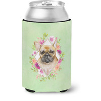 "Caroline's Treasures CK4304CC Fawn French Bulldog Green Flowers Can or Bottle Hugger cold-beverage-koozies, 12 oz, Multicolor"