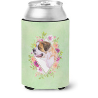 "Caroline's Treasures CK4346CC Saint Bernard #1 Green Flowers Can or Bottle Hugger cold-beverage-koozies, 12 oz, Multicolor"