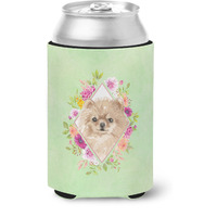 "Caroline's Treasures CK4379CC Pomeranian Green Flowers Can or Bottle Hugger cold-beverage-koozies, 12 oz, Multicolor"