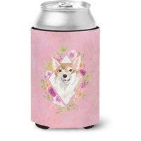 "Caroline's Treasures CK4243CC Corgi Pink Flowers Can or Bottle Hugger cold-beverage-koozies, 12 oz, Multicolor"