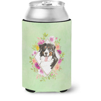 "Caroline's Treasures CK4424CC Bernese Mountain Dog Green Flowers Can or Bottle Hugger cold-beverage-koozies, 12 oz, Multicolor"