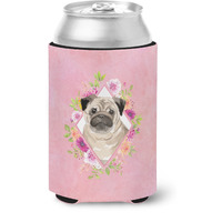 "Caroline's Treasures CK4218CC Fawn Pug Pink Flowers Can or Bottle Hugger cold-beverage-koozies, 12 oz, Multicolor"