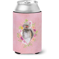 "Caroline's Treasures CK4184CC Shih Tzu Pink Flowers Can or Bottle Hugger cold-beverage-koozies, 12 oz, Multicolor"