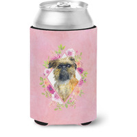 "Caroline's Treasures CK4123CC Brussels Griffon Pink Flowers Can or Bottle Hugger cold-beverage-koozies, 12 oz, Multicolor"