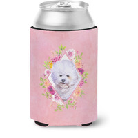 "Caroline's Treasures CK4120CC Bichon Fris #2 Pink Flowers Can or Bottle Hugger cold-beverage-koozies, 12 oz, Multicolor"