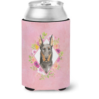 "Caroline's Treasures CK4241CC Doberman Pinsher Pink Flowers Can or Bottle Hugger cold-beverage-koozies, 12 oz, Multicolor"