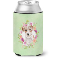 "Caroline's Treasures CK4358CC Jack Russell Terrier Green Flowers Can or Bottle Hugger cold-beverage-koozies, 12 oz, Multicolor"