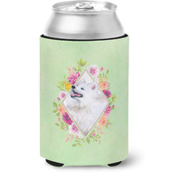"Caroline's Treasures CK4337CC Samoyed Green Flowers Can or Bottle Hugger cold-beverage-koozies, 12 oz, Multicolor"