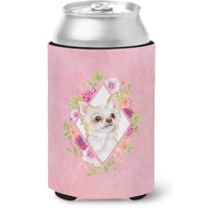"Caroline's Treasures CK4127CC Long Hair Chihuahua Pink Flowers Can or Bottle Hugger cold-beverage-koozies, 12 oz, Multicolor"