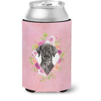 "Caroline's Treasures CK4261CC Black Labrador Pink Flowers Can or Bottle Hugger cold-beverage-koozies, 12 oz, Multicolor"
