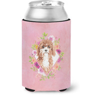 "Caroline's Treasures CK4247CC Cavapoo Pink Flowers Can or Bottle Hugger cold-beverage-koozies, 12 oz, Multicolor"