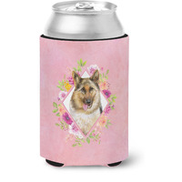 "Caroline's Treasures CK4146CC German Shepherd #1 Pink Flowers Can or Bottle Hugger cold-beverage-koozies, 12 oz, Multicolor"