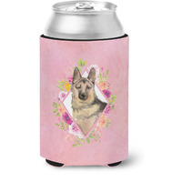"Caroline's Treasures CK4237CC German Shepherd Pink Flowers Can or Bottle Hugger cold-beverage-koozies, 12 oz, Multicolor"