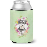 "Caroline's Treasures CK4382CC Schnauzer #2 Green Flowers Can or Bottle Hugger cold-beverage-koozies, 12 oz, Multicolor"