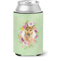 "Caroline's Treasures CK4307CC German Shepherd #2 Green Flowers Can or Bottle Hugger cold-beverage-koozies, 12 oz, Multicolor"