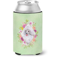 "Caroline's Treasures CK4332CC White Mini Poodle Green Flowers Can or Bottle Hugger cold-beverage-koozies, 12 oz, Multicolor"