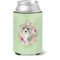 "Caroline's Treasures CK4375CC Schnauzer #1 Green Flowers Can or Bottle Hugger cold-beverage-koozies, 12 oz, Multicolor"