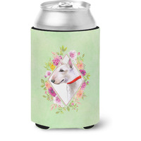 "Caroline's Treasures CK4284CC Bull Terrier Green Flowers Can or Bottle Hugger cold-beverage-koozies, 12 oz, Multicolor"