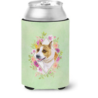 "Caroline's Treasures CK4274CC Bull Terrier Green Flowers Can or Bottle Hugger cold-beverage-koozies, 12 oz, Multicolor"