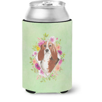 "Caroline's Treasures CK4426CC Basset Hound Green Flowers Can or Bottle Hugger cold-beverage-koozies, 12 oz, Multicolor"