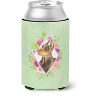 "Caroline's Treasures CK4298CC Doberman Pinscher Green Flowers Can or Bottle Hugger cold-beverage-koozies, 12 oz, Multicolor"