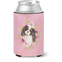 "Caroline's Treasures Tricolor Cavalier Spaniel Pink Flowers Can or Bottle Hugger cold-beverage-koozies, 12 oz, Multicolor"