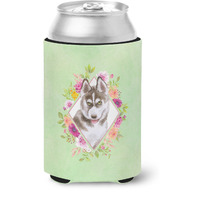 "Caroline's Treasures CK4312CC Siberian Husky #2 Green Flowers Can or Bottle Hugger cold-beverage-koozies, 12 oz, Multicolor"