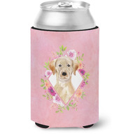 "Caroline's Treasures CK4227CC Yellow Lab Pink Flowers Can or Bottle Hugger cold-beverage-koozies, 12 oz, Multicolor"