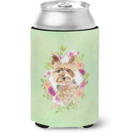 "Caroline's Treasures CK4357CC Yorkie Green Flowers Can or Bottle Hugger cold-beverage-koozies, 12 oz, Multicolor"