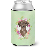 "Caroline's Treasures CK4411CC Chocolate Labrador Green Flowers Can or Bottle Hugger cold-beverage-koozies, 12 oz, Multicolor"