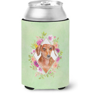 "Caroline's Treasures CK4295CC Dachshund Red #2 Green Flowers Can or Bottle Hugger cold-beverage-koozies, 12 oz, Multicolor"