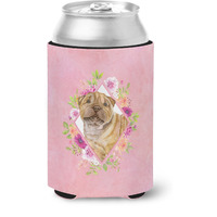 "Caroline's Treasures CK4181CC Shar Pei Pink Flowers Can or Bottle Hugger cold-beverage-koozies, 12 oz, Multicolor"