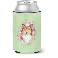 "Caroline's Treasures CK4373CC Sheltie Green Flowers Can or Bottle Hugger cold-beverage-koozies, 12 oz, Multicolor"