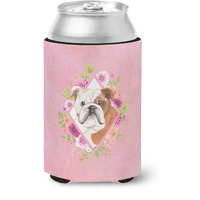 "Caroline's Treasures CK4240CC English Bulldog Pink Flowers Can or Bottle Hugger cold-beverage-koozies, 12 oz, Multicolor"
