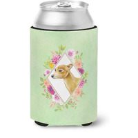 "Caroline's Treasures CK4314CC Italian Greyhound Green Flowers Can or Bottle Hugger cold-beverage-koozies, 12 oz, Multicolor"