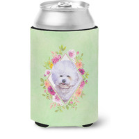 "Caroline's Treasures CK4280CC Bichon Fris #2 Green Flowers Can or Bottle Hugger cold-beverage-koozies, 12 oz, Multicolor"