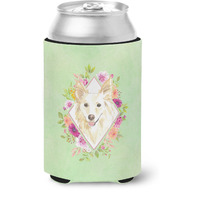 "Caroline's Treasures CK4361CC White Collie Green Flowers Can or Bottle Hugger cold-beverage-koozies, 12 oz, Multicolor"