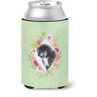 "Caroline's Treasures CK4324CC Newfoundland Puppy Green Flowers Can or Bottle Hugger cold-beverage-koozies, 12 oz, Multicolor"