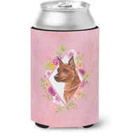 "Caroline's Treasures CK4161CC Miniature Pinscher Pink Flowers Can or Bottle Hugger cold-beverage-koozies, 12 oz, Multicolor"