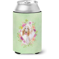 "Caroline's Treasures CK4270CC Afghan Hound Green Flowers Can or Bottle Hugger cold-beverage-koozies, 12 oz, Multicolor"