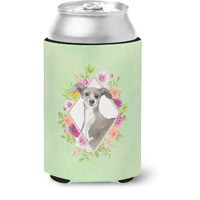 "Caroline's Treasures CK4390CC Italian Greyhound Green Flowers Can or Bottle Hugger cold-beverage-koozies, 12 oz, Multicolor"